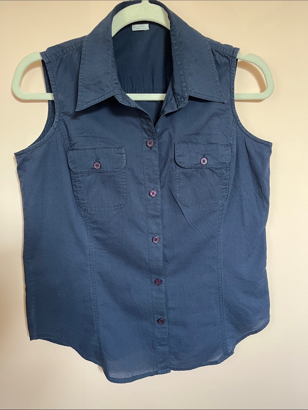 VAN HEUSEN 100% Cotton Navy Sleeveless Button Up Shirt S